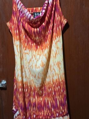 Orange & Pink High-Low Dress with Cowl Neck